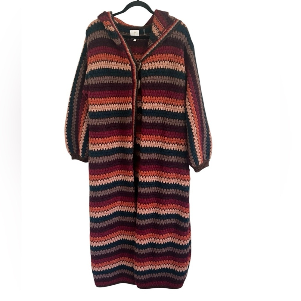 The Westside Multicolor Alpaca Wool Blend Longline Hooded Cardigan Coat Small
